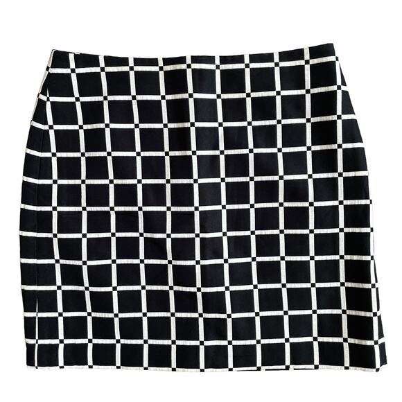 ANN TAYLOR Textured Windowpane Plaid Check Pencil Mini Skirt Black White Size 6 - Picture 1 of 10